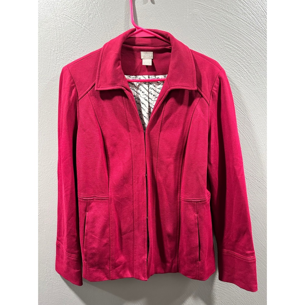 Chicos Burgundy Ponte Knit Jacket Blazer Size 1 Medium Hook Eye Closure